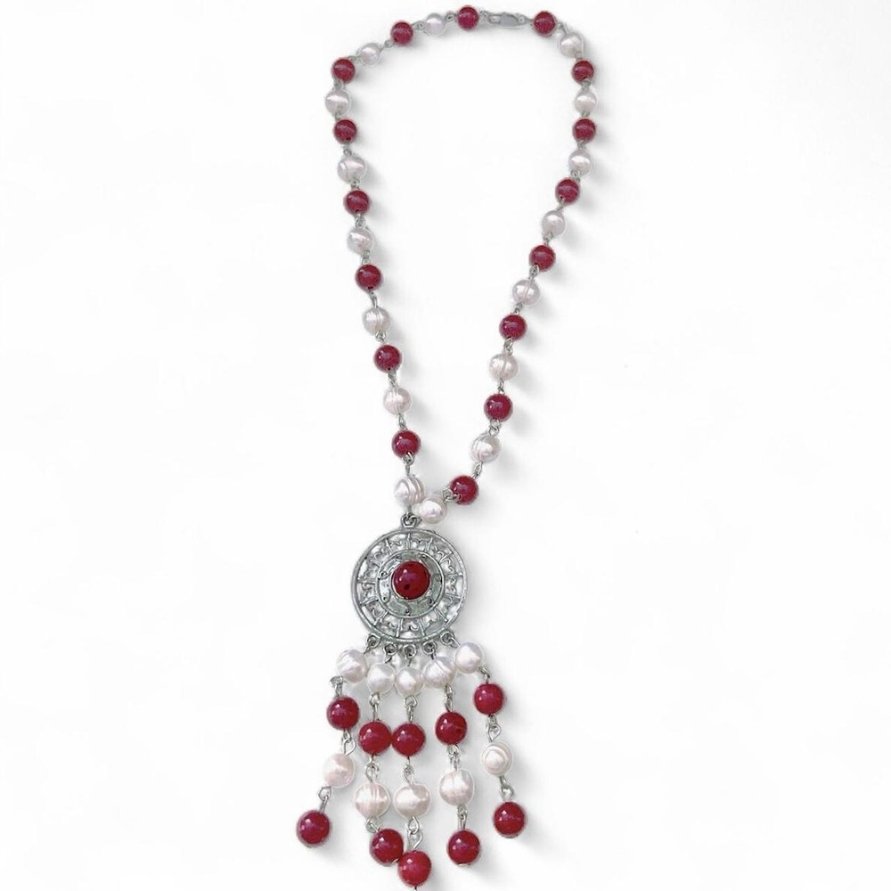 Elegant Red and Silver Beaded Necklace